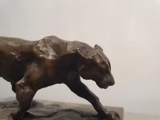 Beeld - Panter op marmeren sokkel - Brons, Marmer