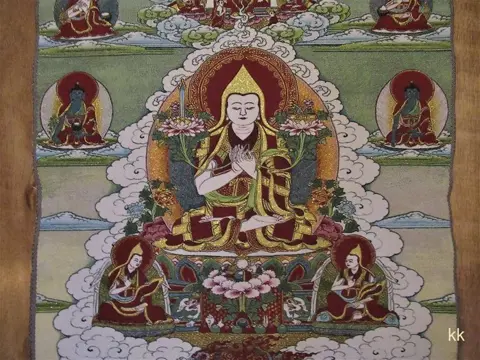 Thangka - Nepal - New - Original - Buddhism - "Tsjongkhapa" - silk/cotton/gold thread
