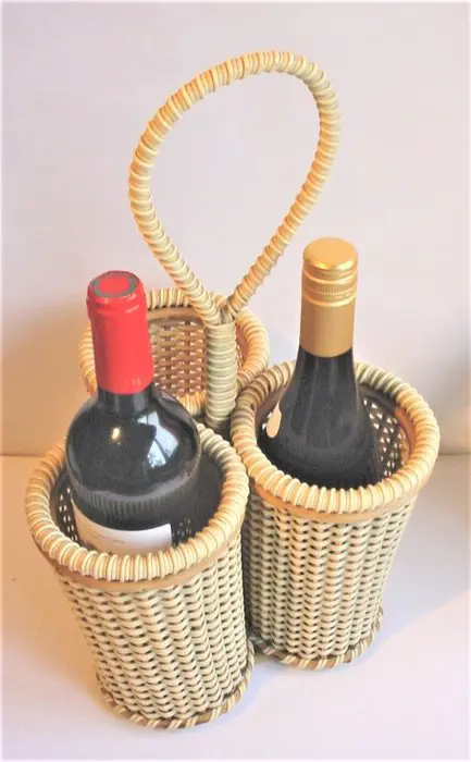 Vintage bottle holder - braided wicker/plastic wire