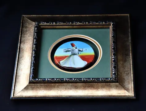 Geëmailleerd schilderij van Sufi wervelende derwisj - Aardewerk, Emaille, Hout, Karton