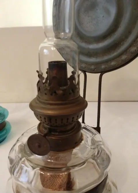 2 wand olielamp 1x kosmosbrenner 20e eeuw (2) - glas/koper