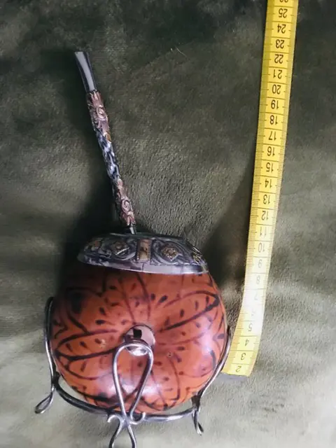 Mate and bombilla (1) - Bladgoud, Zilver verguld