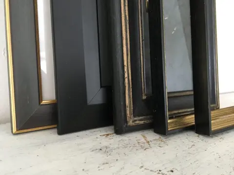 Lot van 5 zwart, vergulde kaders, lijsten (5) - Empire - Glas, Hout, Verguld