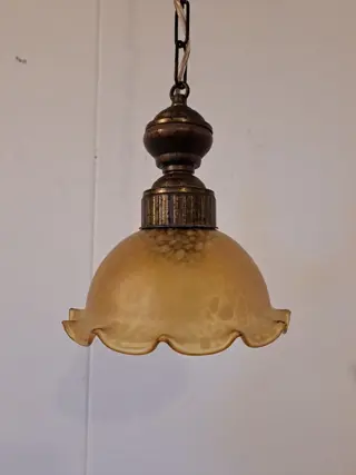 Plafondlamp - Art Nouveau - Glas, Hout, Messing