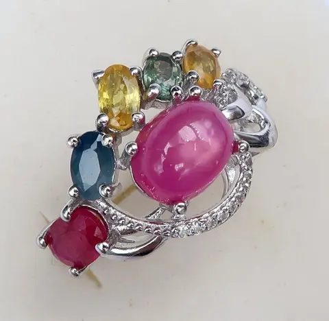 Prachtige sierlijke trouwring van hoogwaardigheidsbekleders - .925 zilver, Robijnen, saffieren - Stenen van koningen - Beschermt tegen negatieve energieën