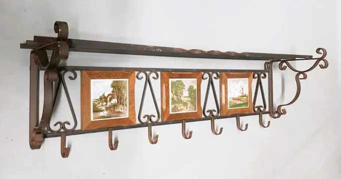 Prachtige vintage smeedijzeren wandkapstok - smeedijzeren