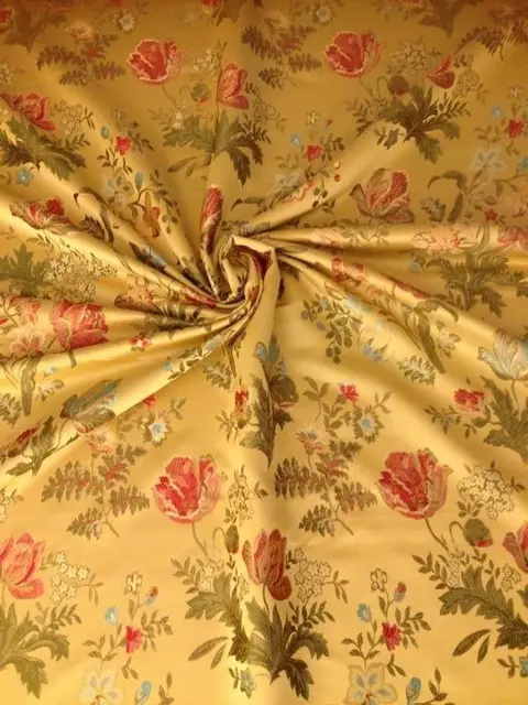 2 x 310 x 145 cm - kostbaar bloemengoud san leucio damaststof (2) - Lodewijk XVI-stijl - Hars/polyester, Zijde - 21e eeuw