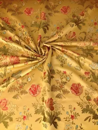 2 x 310 x 145 cm - kostbaar bloemengoud san leucio damaststof (2) - Lodewijk XVI-stijl - Hars/polyester, Zijde - 21e eeuw