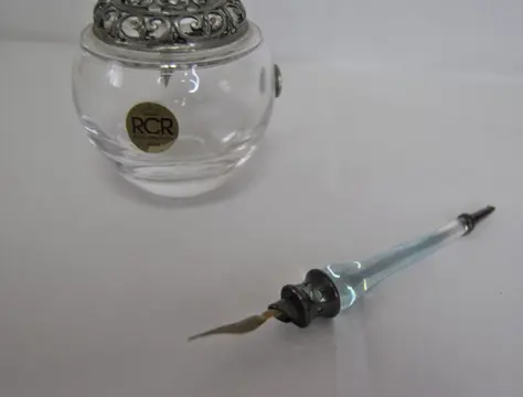 1 pen in 800 zilver met kristallen inktpot + 1 vulpen in glas en tabor zilver + 2 (4) - .800 zilver, .925 zilver