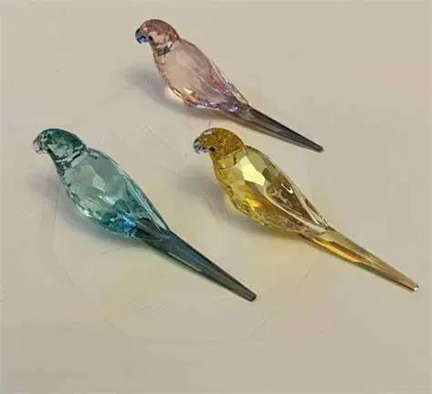 Martin Zendron - Swarovski - Jungle Beats - Blue Parakeet Paco - Pink Parakeet Cha Cha - Yellow Parakeet Lechee - Boxed (3) - Kristal