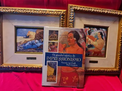 Van Gogh; Gauguin - Galeria de Arte El Greco with certificate - Vuur geëmailleerde plaat, op de manier van Limoges en boek (3) - Impressionistisch - email, stof, hout, metaal