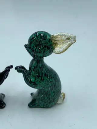 Campanella - Konijn in zwarte en groene murrine mix 24 kt bladgoud (2) - Glas