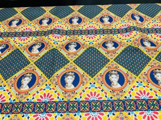 Elegante Panama-katoenstof met digitale print in Siciliaanse stijl / donkerbruin (1) - Art Deco - Hars/polyester, Katoen - 21e eeuw