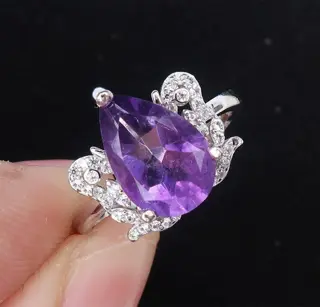 Prachtige sierlijke trouwring - .925 zilver, Amethist - Steen van de Druïde
