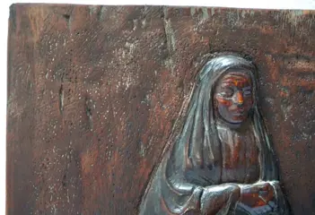 F. Gatti - Beeld, Madonna houten sculptuur gesigneerd F. Gatti, 1935, op houten bord