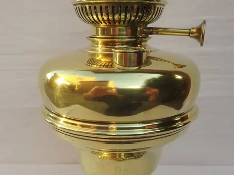 Joseph Lempereur & Lambert Bernard - Brevete L&B - Grote antieke koperen olielamp - "La Lampe Belge" (1) - Koper, kristalglas