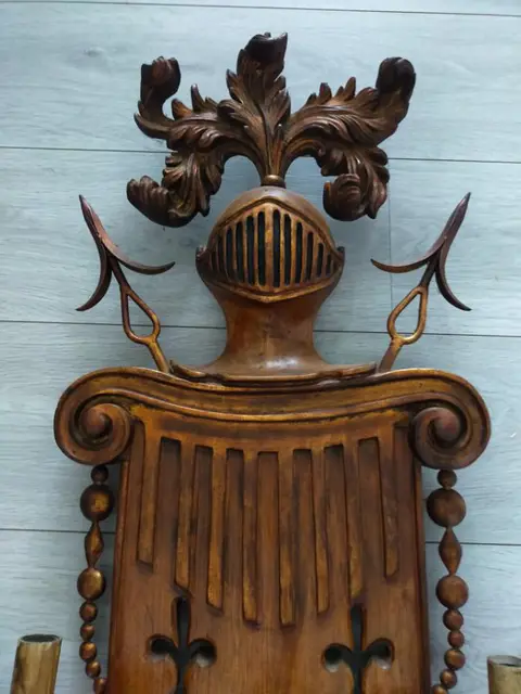 Wandkandelaar - English Renaissance-style Gilt Metal and Fruitwood Wall Sconce - Hout