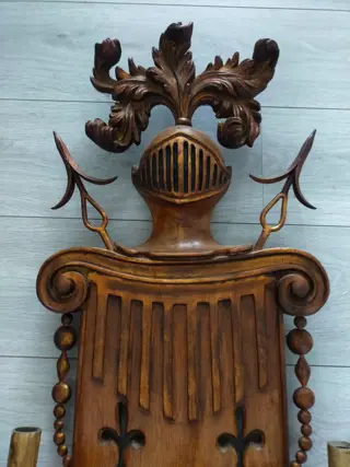 Wandkandelaar - English Renaissance-style Gilt Metal and Fruitwood Wall Sconce - Hout