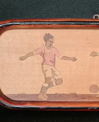Voetbal fineer schilderij 1942 Volkskunst - Hout