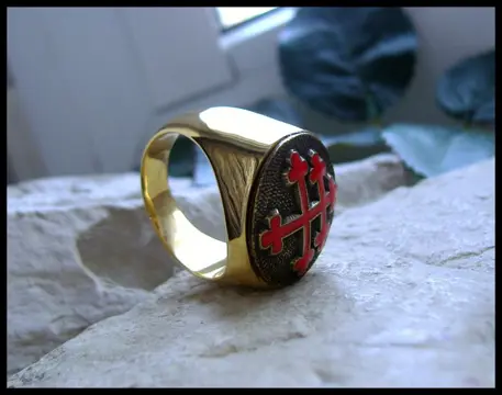 Collection AJS - Schitterende 24-karaats vergulde Cross of Lorraine-ring - 24kt vergulde plaat