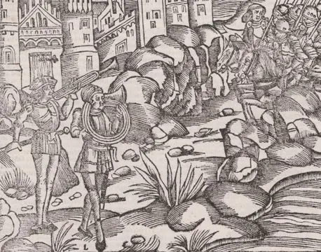 Master of Grüninger Workshop (Fl. 1502) - Two heralds in front of Laurentum - Virgilius Maronis