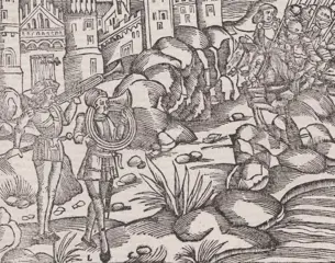 Master of Grüninger Workshop (Fl. 1502) - Two heralds in front of Laurentum - Virgilius Maronis