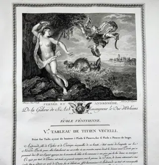 Titian, Tiziano Vecelli (b. 1576); Leybold sc. - Perseus & Andromede, Sea Monster - fine imperial folio engraving (53cm)