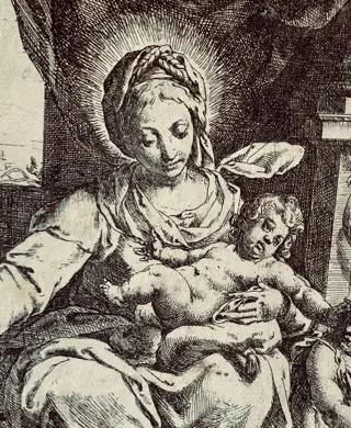 Annibale Carracci (1560-1609), Girolamo Imperiale ( ?-1639) - "Madonna con Bimbo, Mela e San Giovannino"