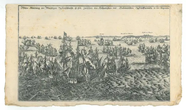 naar Salomon Savery (1594-1683), naar Abraham de Verwer (1585-1650) - De Zeeslag bij Duins in 1639