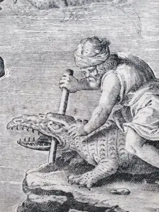 After Stradanus (Jan van der Straet) (1523-1605), by Carel van Mallery (1571-1635) - Crocodile Hunt in Egypt