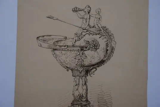 Originele tekening (19e eeuw) - Nautilusbeker uit het gebin der XVIIIe eeuw