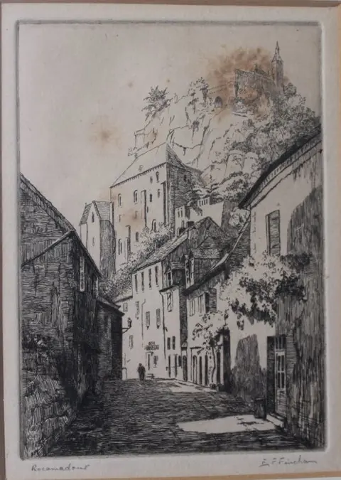 Edgar Fincham (XIX/XX) - Four city views: Venice, Dubrovnik, Grasse and Rocamadour