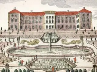 Georg Balthasar Probst (1732-1801) und Jean Francois Daumont - Zwei Guckkastenblätter: Dänemark: Schloss Frederiksberg ca. 1770 und Bühnenbild Oper Ödipus
