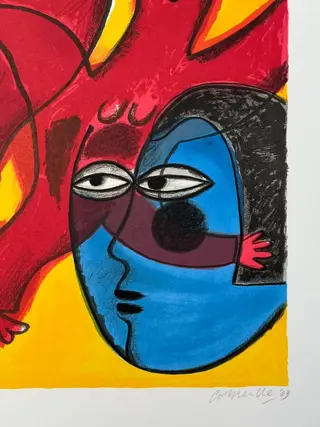 Corneille (1922-2010) - Vol d'oiseaux ou le cardinal rouge