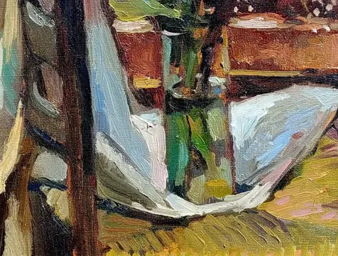 Toon Klaver (1933) - Flowers on a wicker chair