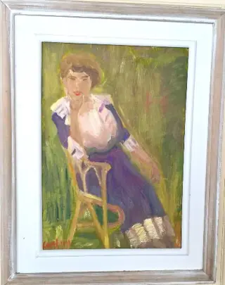 Carlo Corsi "" Vrouw in de tuin "" olieverf op karton