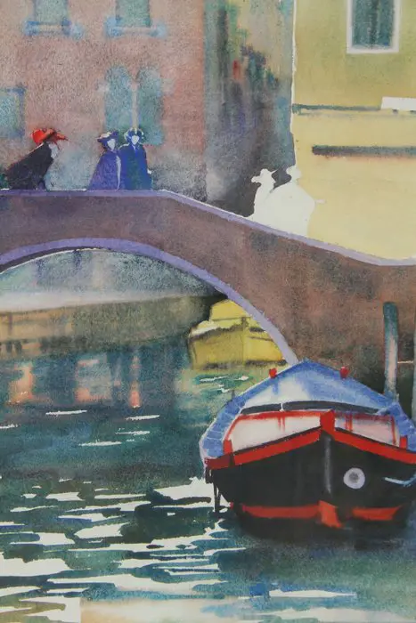 Alain Azemar (1953-1998) - Canal à Venise pendant le carnaval
