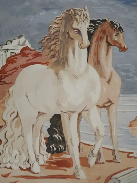 Giorgio De Chirico (1888-1978) - Couple de chevaux dans un paysage mythologique