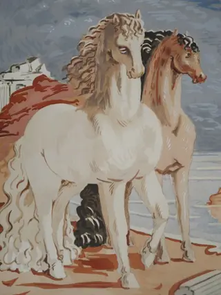 Giorgio De Chirico (1888-1978) - Couple de chevaux dans un paysage mythologique