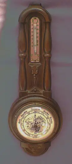 Klass.scheepvaart Banjo Baro-/thermometer,noten,37.5 cm,zgan