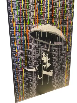 AmsterdamArts - Black American Dollar x banksy paint drip