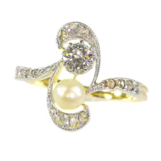 Original Art Nouveau diamond and pearl engagement ring