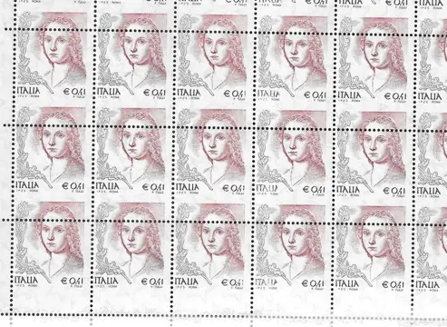 Italië Republiek 2002 - Women in Art €0.41, block of 60 pieces. With shifted perforation