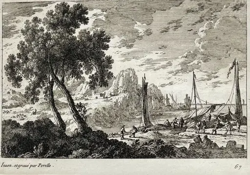 Gabriel Perelle (1604-1677) - Wharf off the Set of 2 Prints - Coast and Fortress - Fisherman in Landscape - France