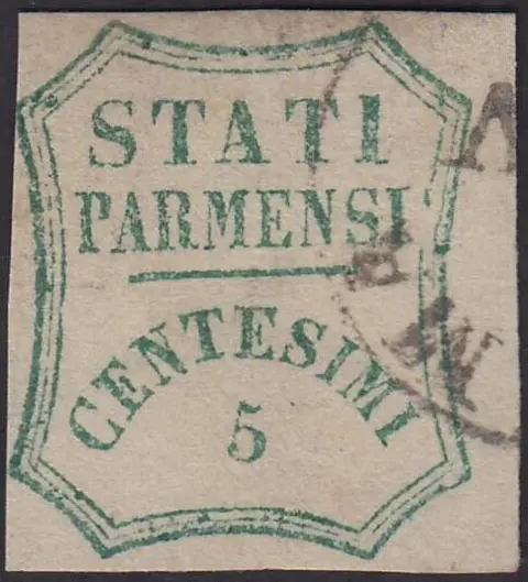 Italiaanse oude staten - Parma 1859 - Governo Provvisorio, c.5 verde azzurro usato con annullo originale - Sassone n. 12
