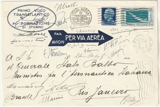 Koninkrijk Italië 1931 - Balbo airmail 7.70 l. on aerogramme with pilots’ signatures to Rio, 100% certified - Bolaffi n.25