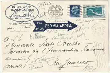 Koninkrijk Italië 1931 - Balbo airmail 7.70 l. on aerogramme with pilots’ signatures to Rio, 100% certified - Bolaffi n.25