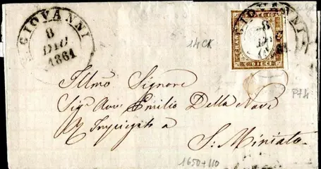Italiaanse oude staten - Sardinië 1861 - Letter from San Giovanni 8 December 61 to San Miniato - Sassone 14Ck