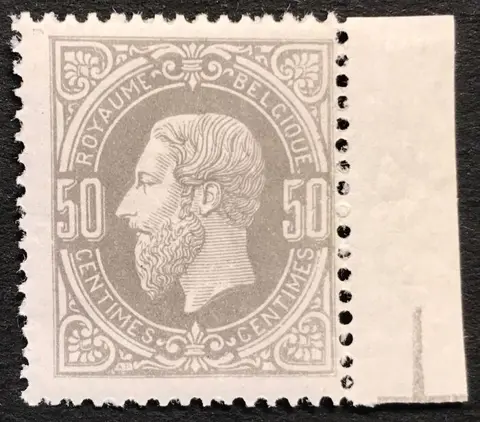 België 1869/1883 - Leopold II 50c Lichtgrijs (aniline kleuren) op Dun Gesatineerd Papier - BLOK VAN 4 - POSTFRIS - Certificaat Kaiser - OBP 35A