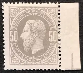 België 1869/1883 - Leopold II 50c Lichtgrijs (aniline kleuren) op Dun Gesatineerd Papier - BLOK VAN 4 - POSTFRIS - Certificaat Kaiser - OBP 35A